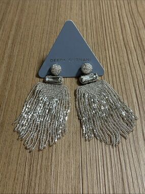 Deepa Gurnani Silver Beaded Fringe Earrings